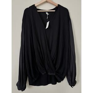 NWT New Anthropologie Kesia Surplice Women's Blouse Top Shirt Black M Crossover